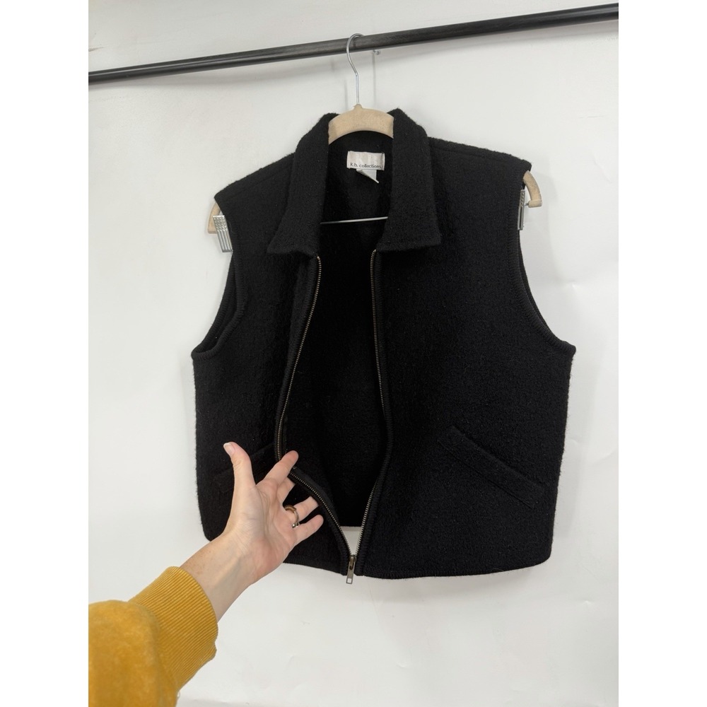 VTG K.B Collection Y2K 100% Wool Zip Sweater Vest Women M Black Crop Boiled Wool - Picture 7 of 7